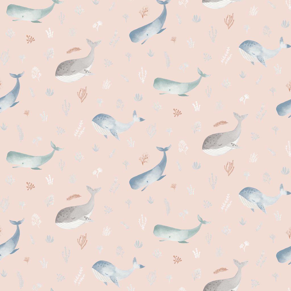 blush pink whale wallpaper