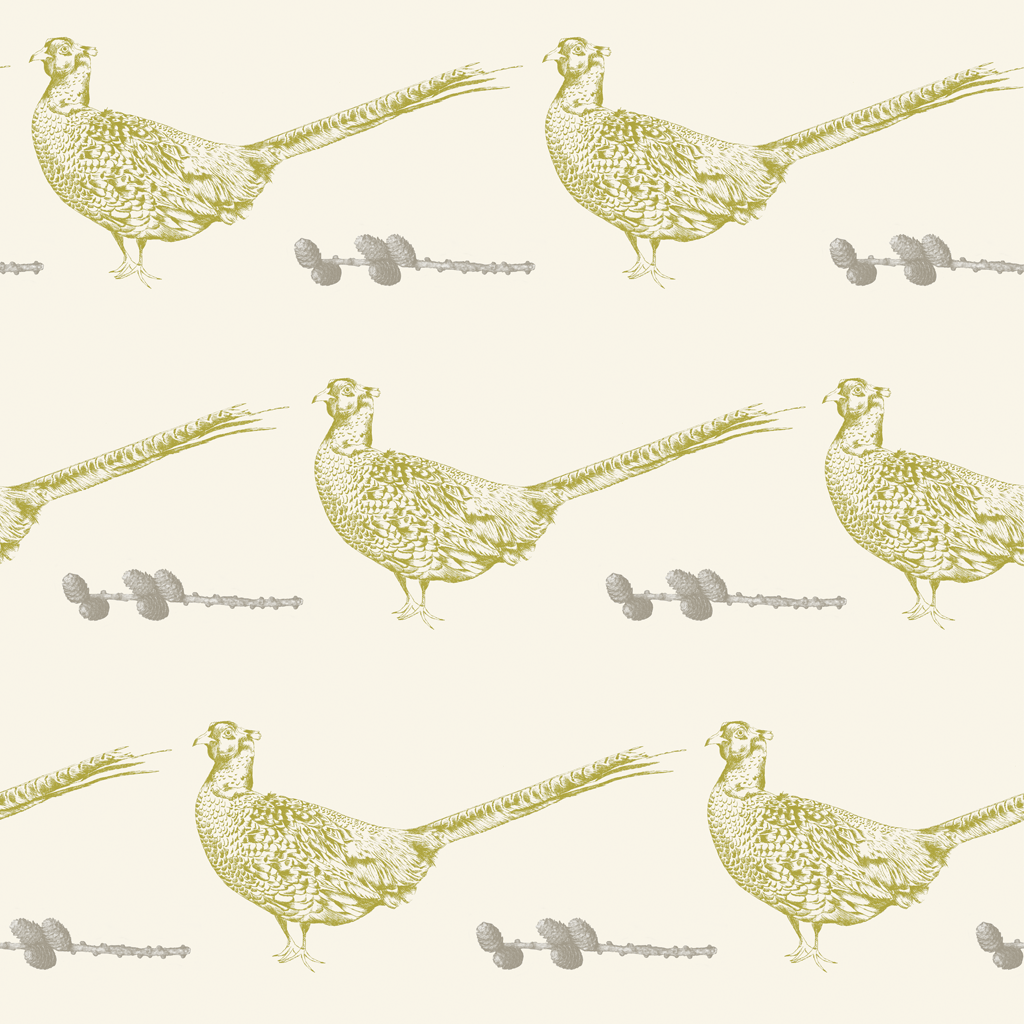 cream green citrine pheasant pinecone country home non woven wallpaper - stil haven