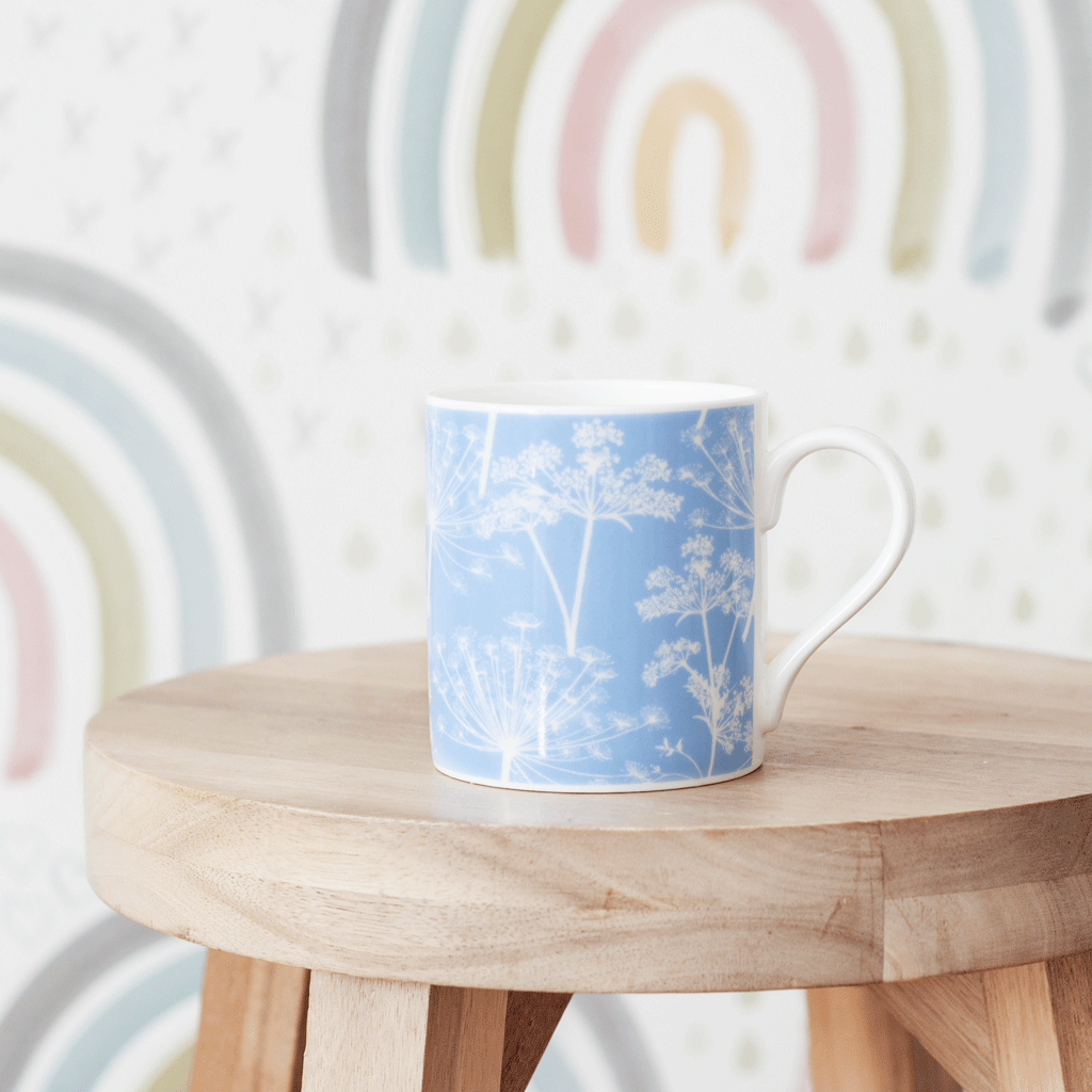 cornflower blue cow parsley fine bone china mug - stil haven