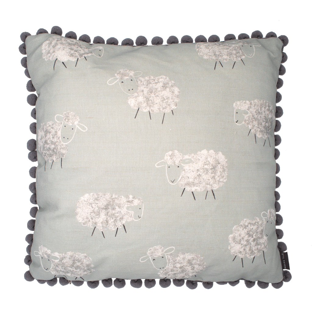 duck egg sheep cushion pompom trim - stil haven