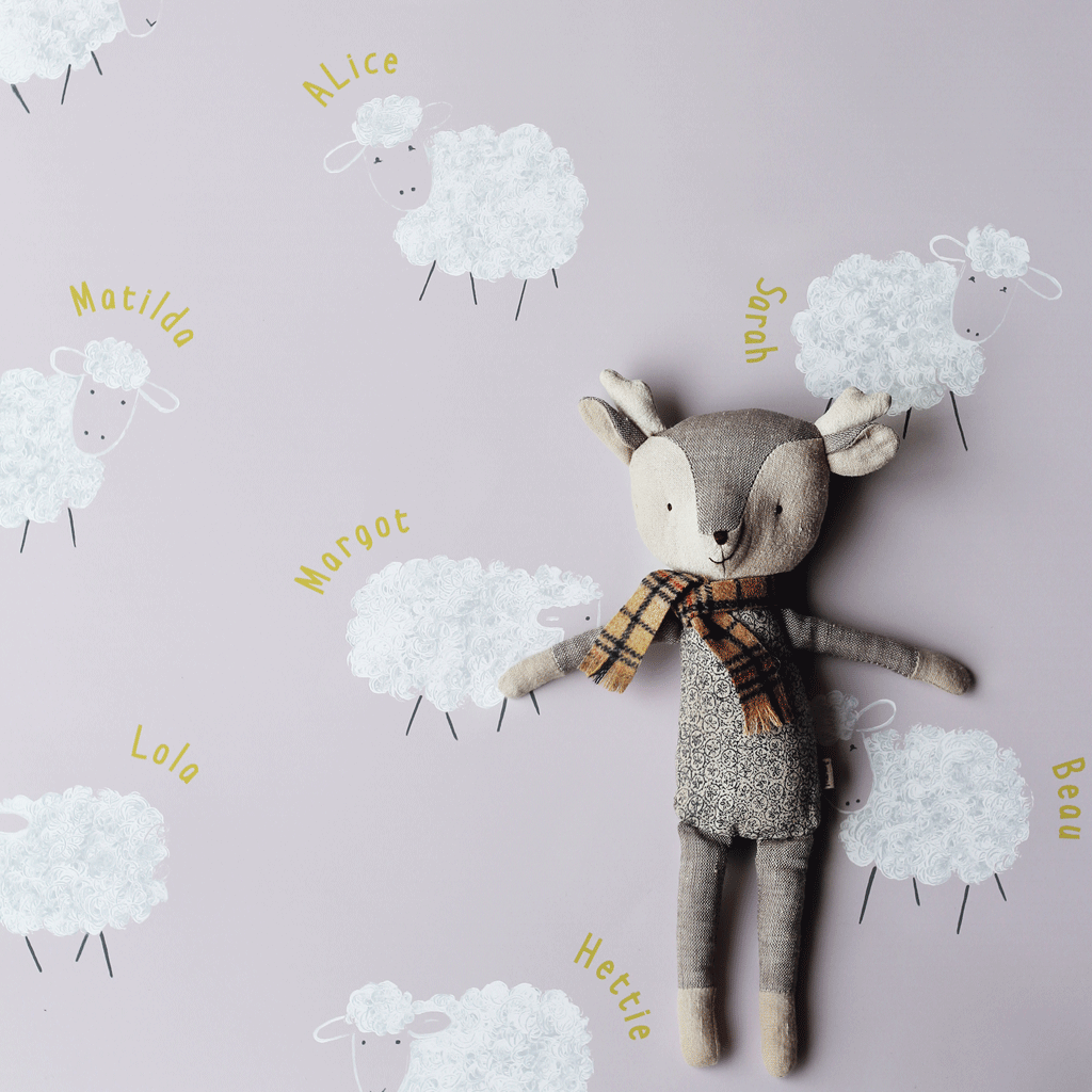 Stil Haven personalised sheep wallpaper pink nursery