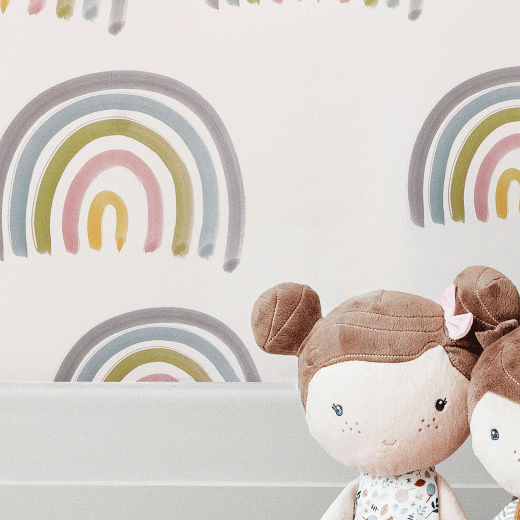 Stil Haven rainbow wallpaper kids room closeup.png
