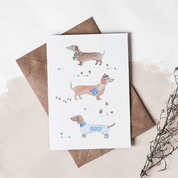 Stil Haven sausage dog greeting card