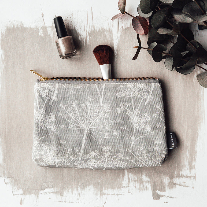 cow parsley dandelion print makeup bag