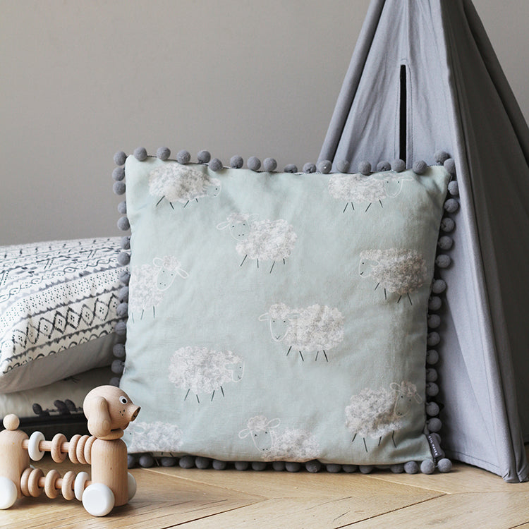 sheep print cushion for nursery - stil haven