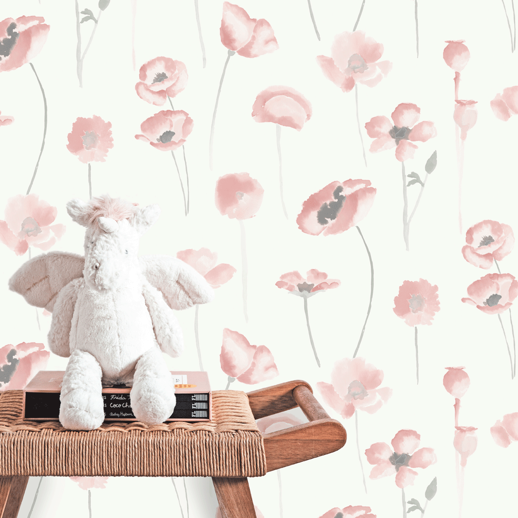 girl bedroom poppy floral wallpaper