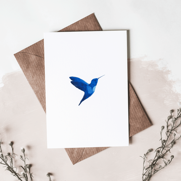 Stil Haven blue hummingbird greeting card