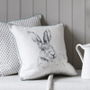 grey hand painted hare rabbit cushion with polka dot reverse - stil haven