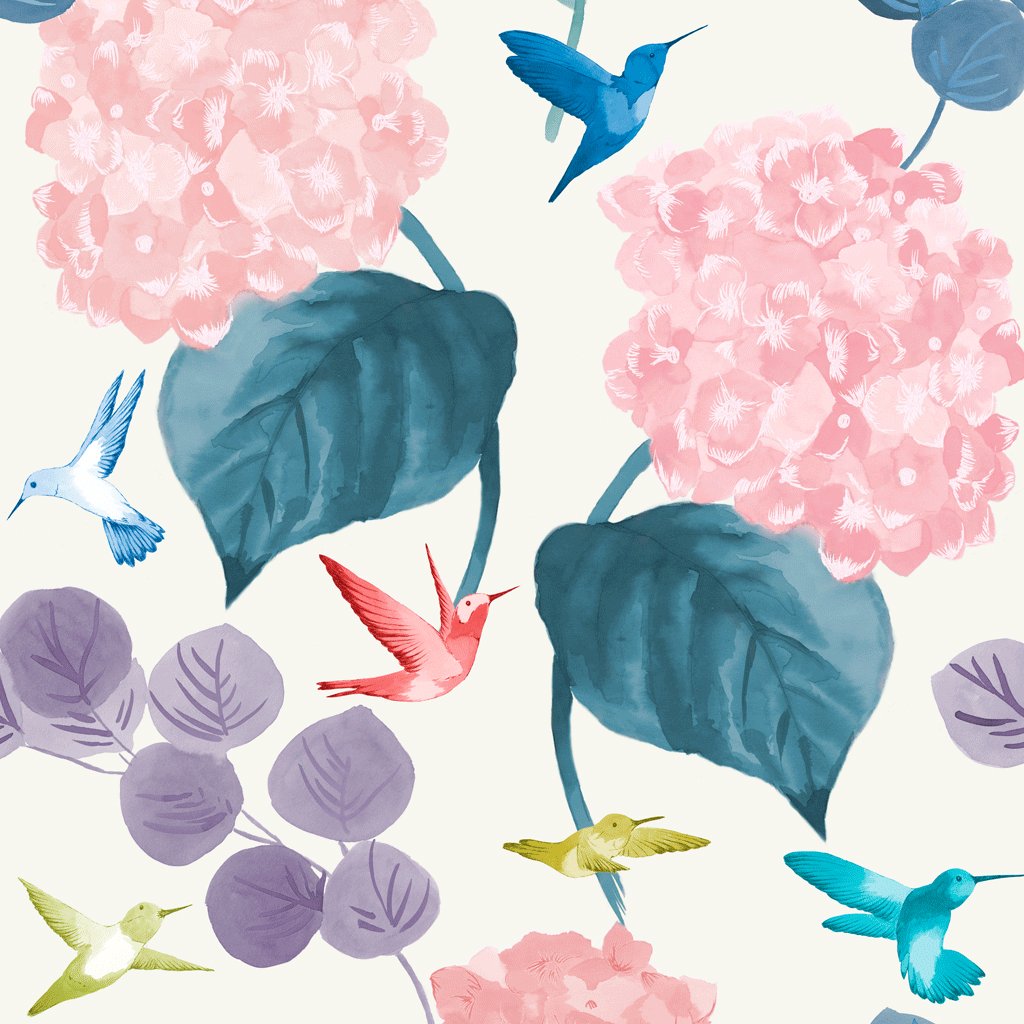 hydrangeas and hummingbirds shabby chic wallpaper