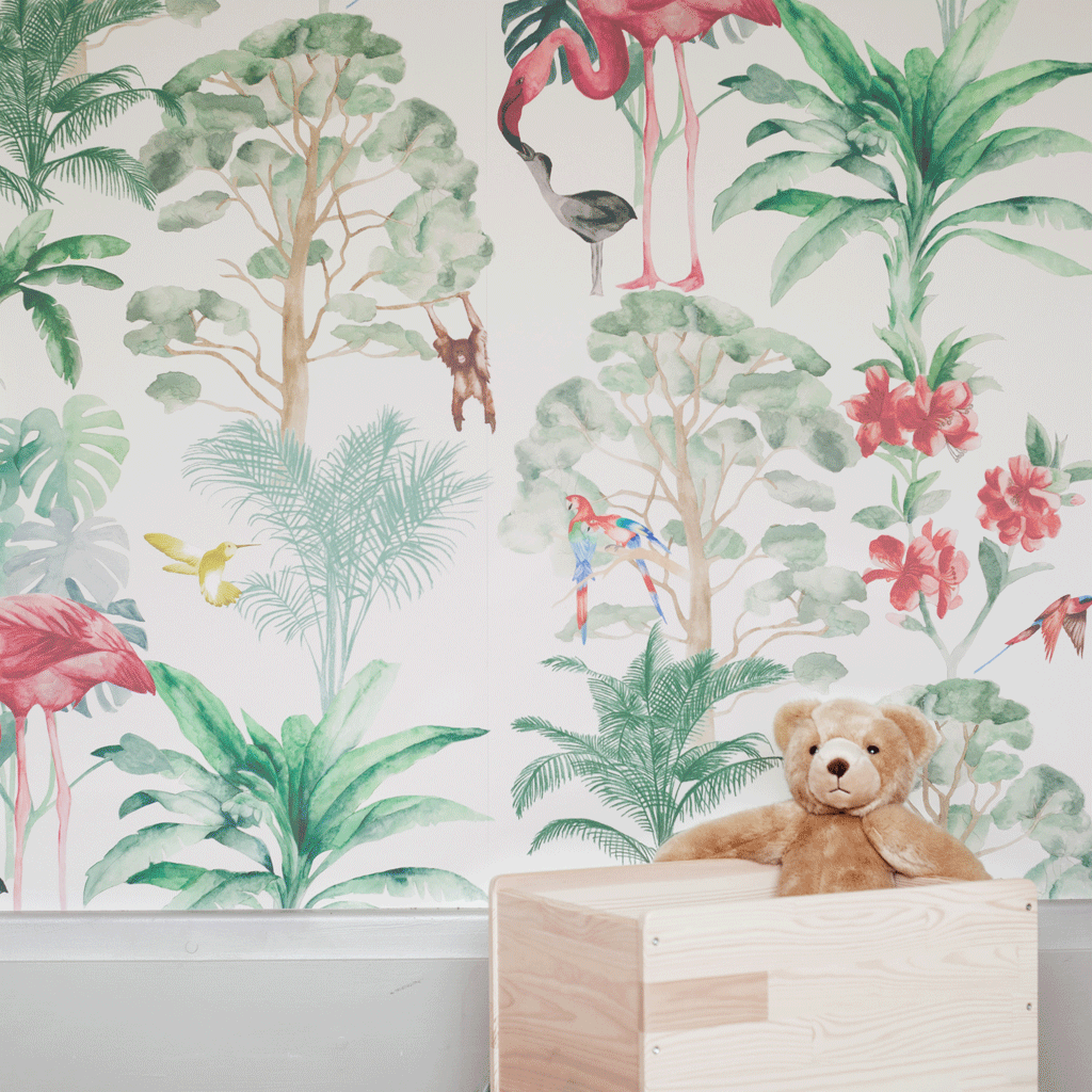 Stil Haven nova flamingo tropical wallpaper for kids room