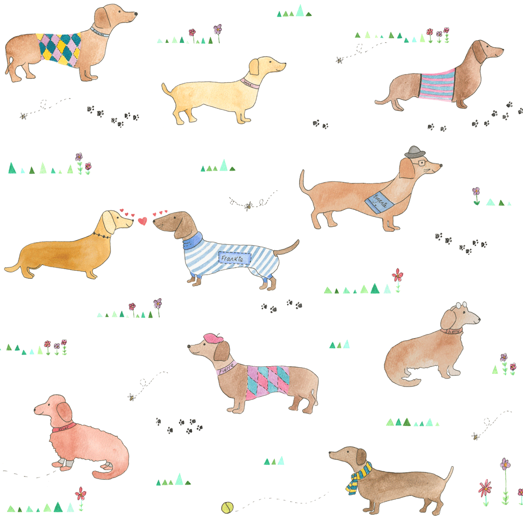 sausage dog wallpaper, dachshund wallpaper, dog wallpaper, dog decor - stil haven