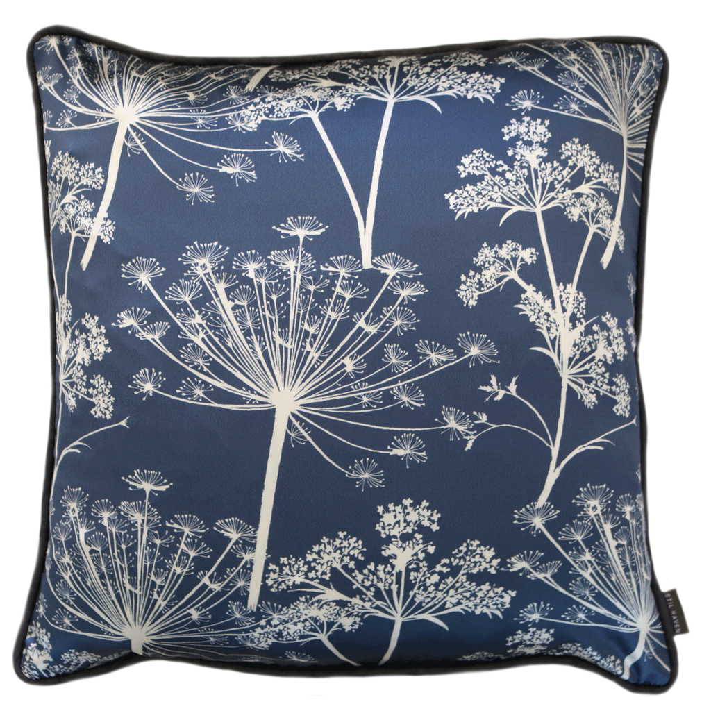 blue indigo cow parsley silk blue cushion limited edition luxury gifts - stil haven
