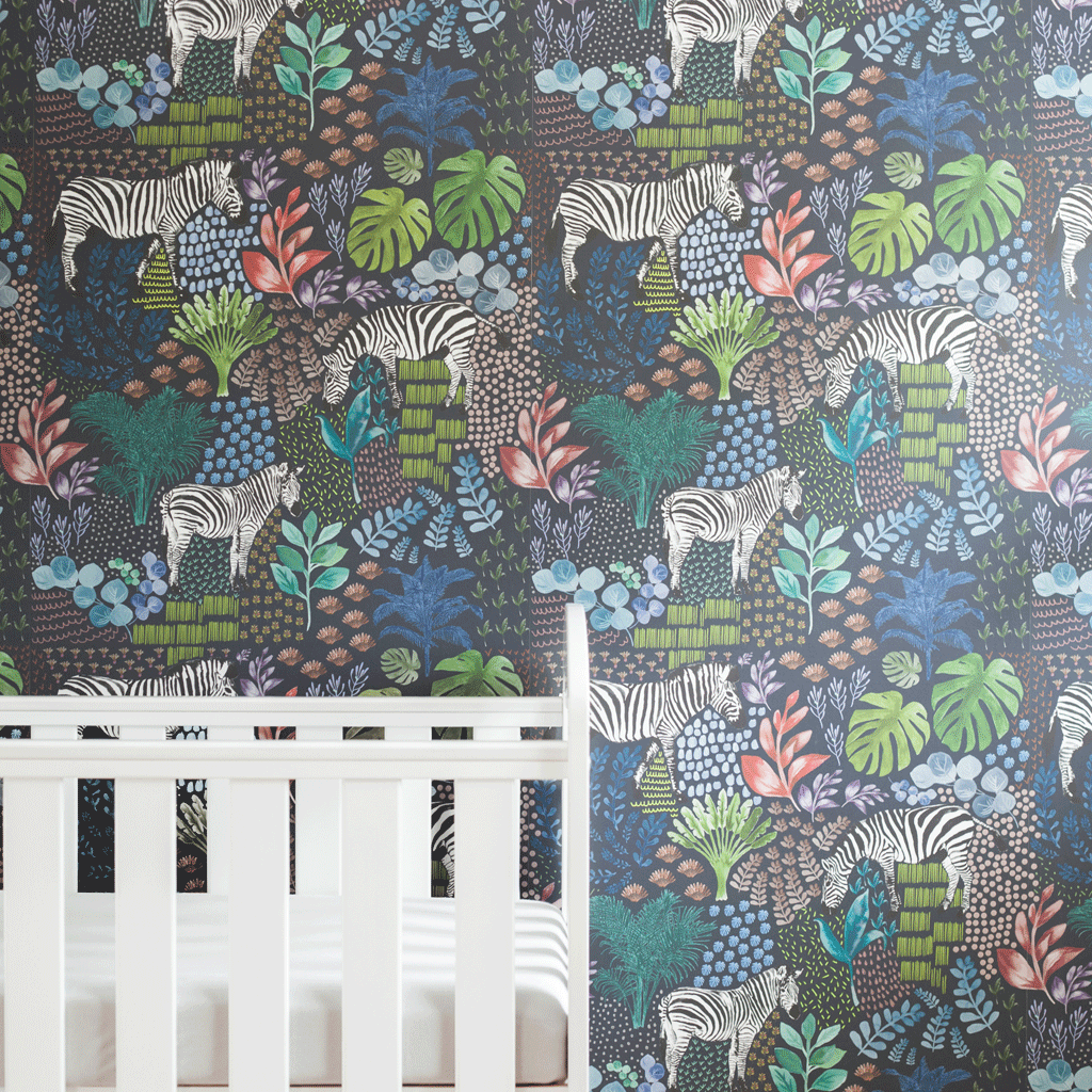 Stil Haven zebra safari print nursery wallpaper