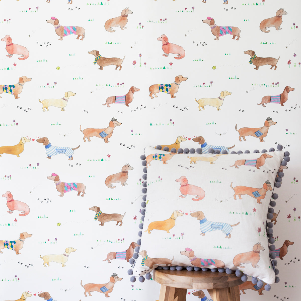 Personalised Sausage Dog Wallpaper, Bespoke For You Made in England