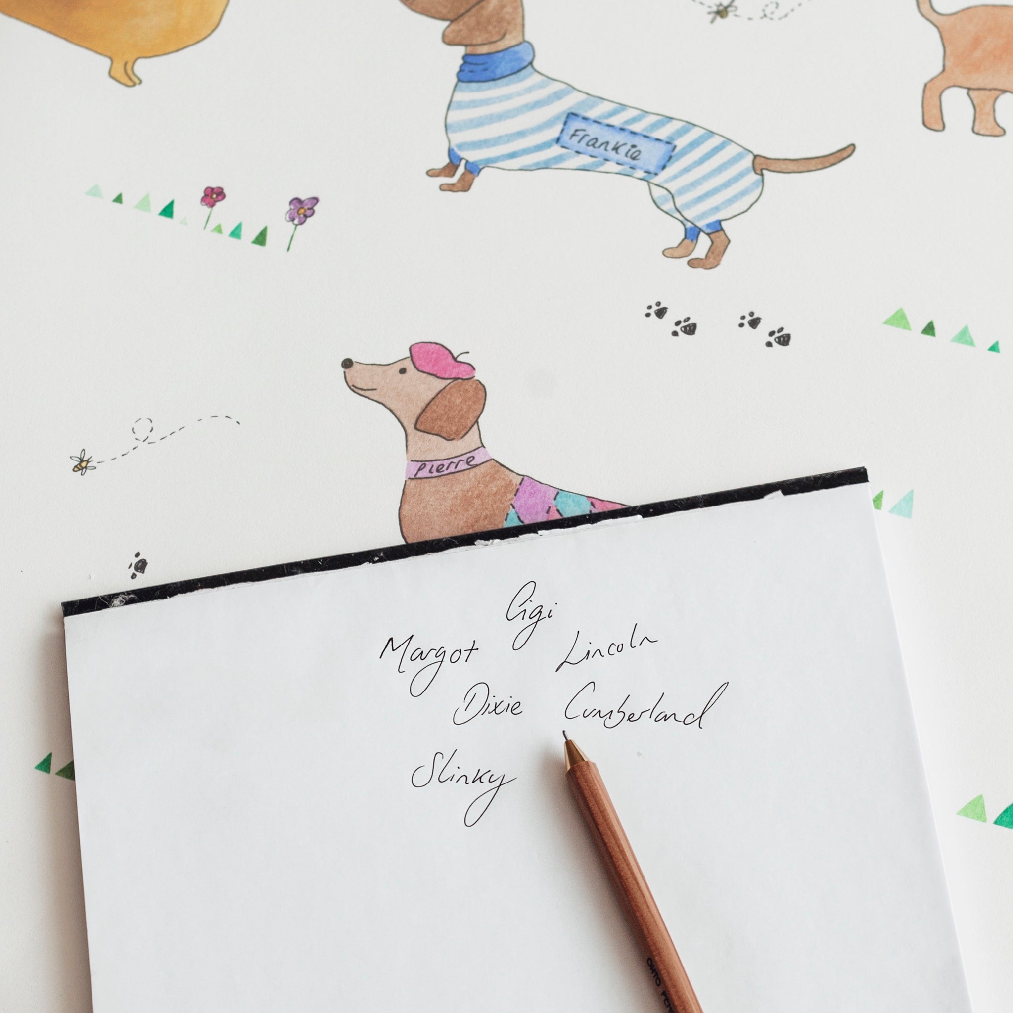 Personalised Sausage Dog Wallpaper, Bespoke For You Made in England