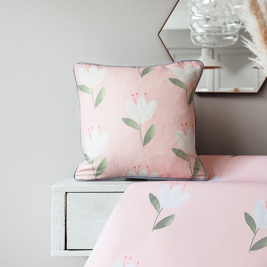 cottage tulip blush floral cushion