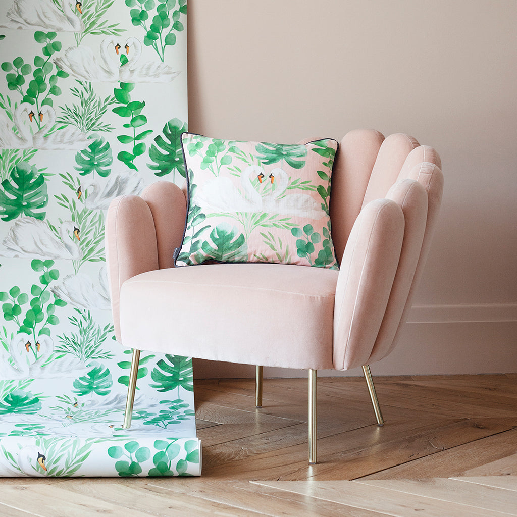 swan print blush tropical cushion